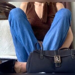 Vintage, Ralph Lauren Black Nylon & Leather Shoulder Bag .